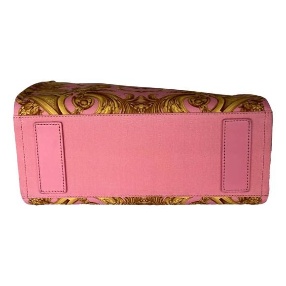 NEW VERSACE women's pastel signature print small canvas tote bag in pink